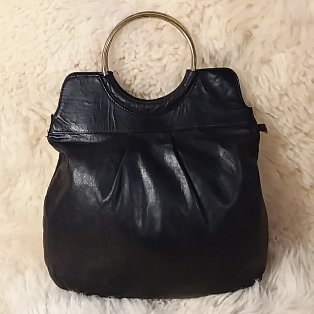HOBO Black Leather Hobo Bag with Gold Handle